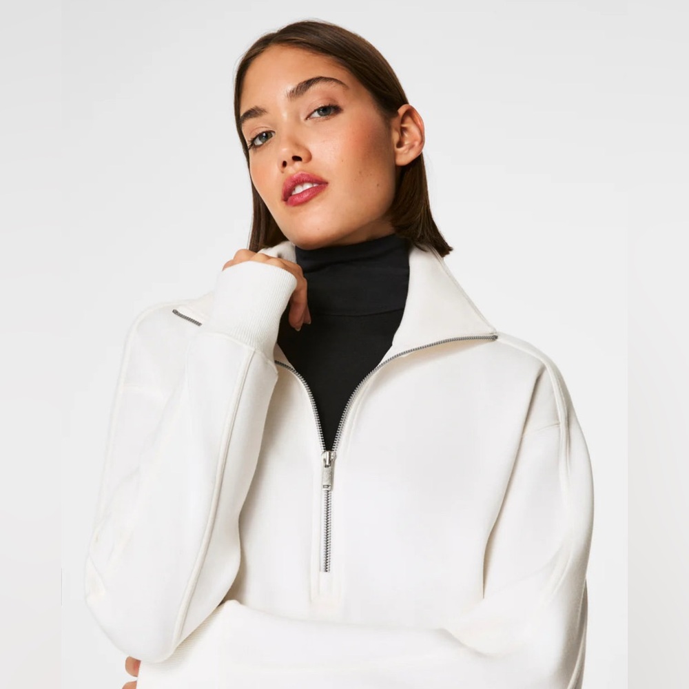 Spanx Air Essentials Luxe half zip pullover, white, NWT, runs large